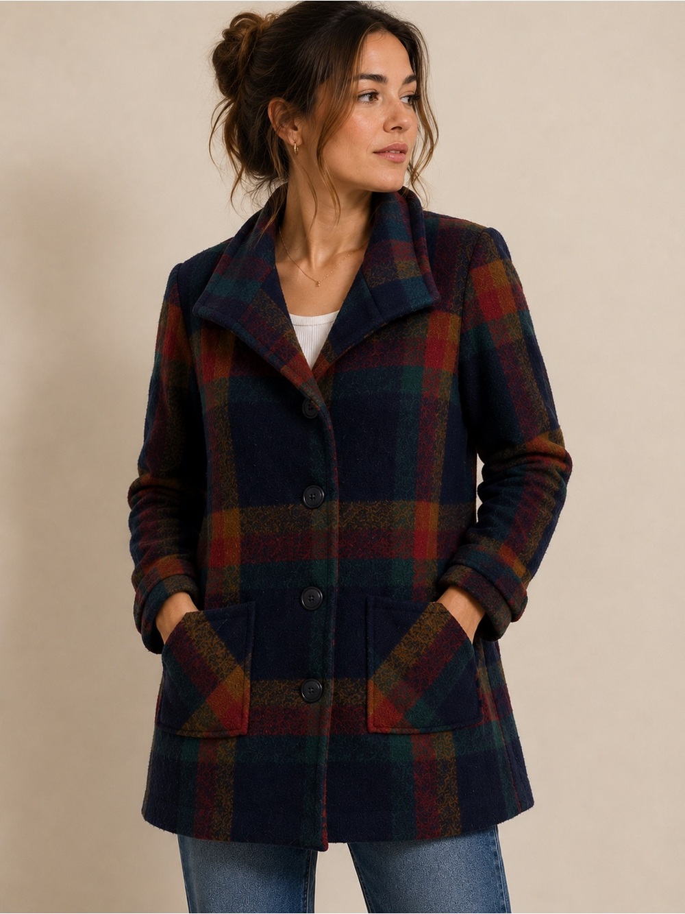 Charlie B Women's Plaid Coat Mid Length Size S - Read Description